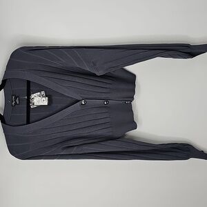 City Chic Gray Ribbed Knit Button Front Vneck Cardigan Sweater CorpCore Academia